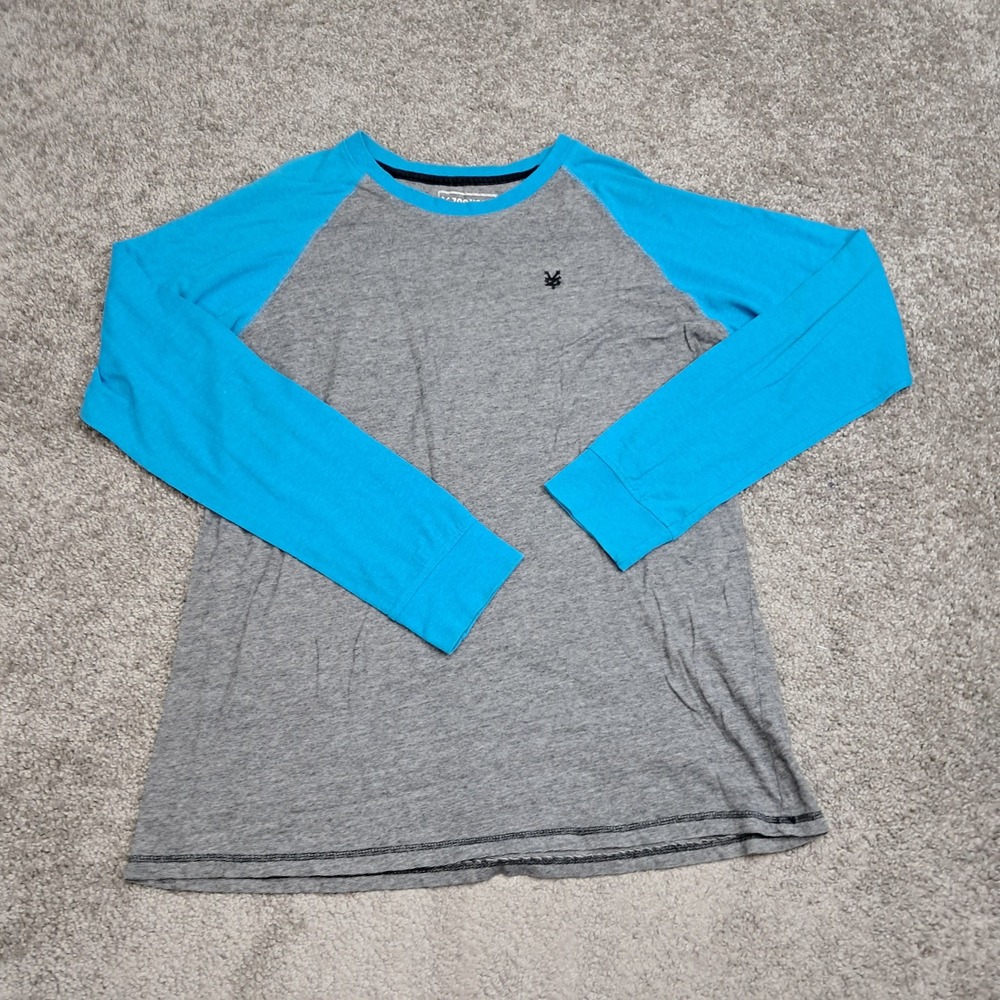 Zoo York Mens XL Raglan Long‎ Sleeve Shirt Grey Blue Heathered Skate Tee Logo